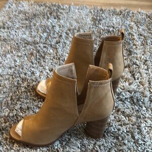 Tan Peep-Toe Ankle Boots